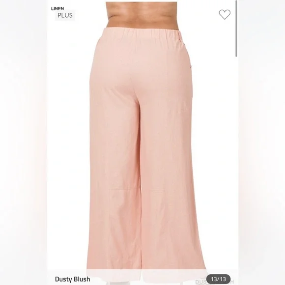 Plus & Regular Size Dusty Blush Linen Relaxed Fit Wide Leg Casual Pants - Picture 5 of 9